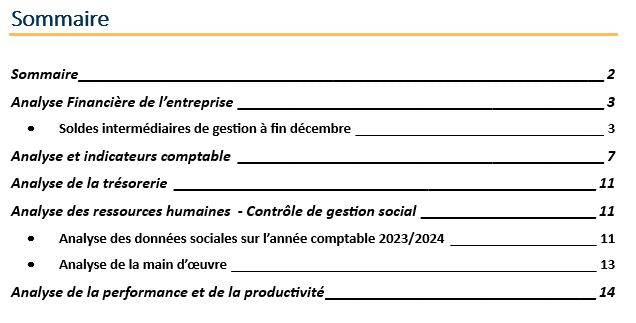 sommaire reporting entreprise